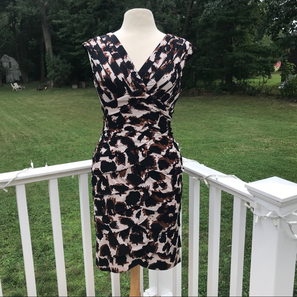 Adrianna Papell Black and Cream Print Midi Dress